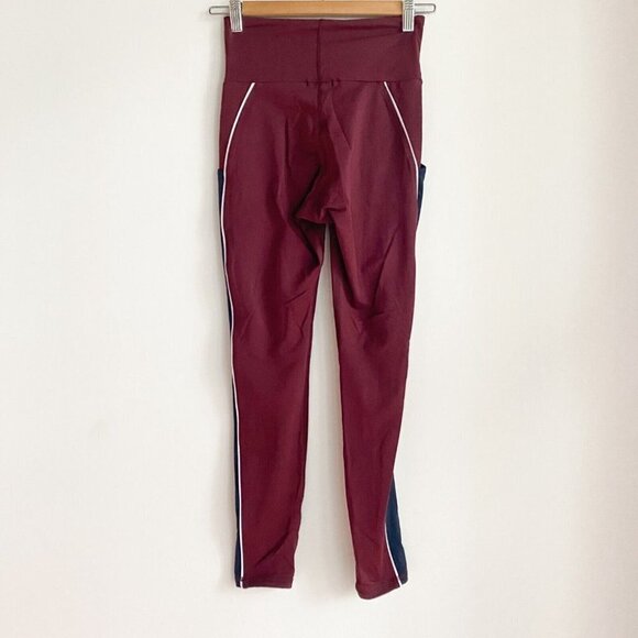 Michi Burgundy Navy Blue Colour block Media Pocket Leggings  XS - Picture 3 of 5